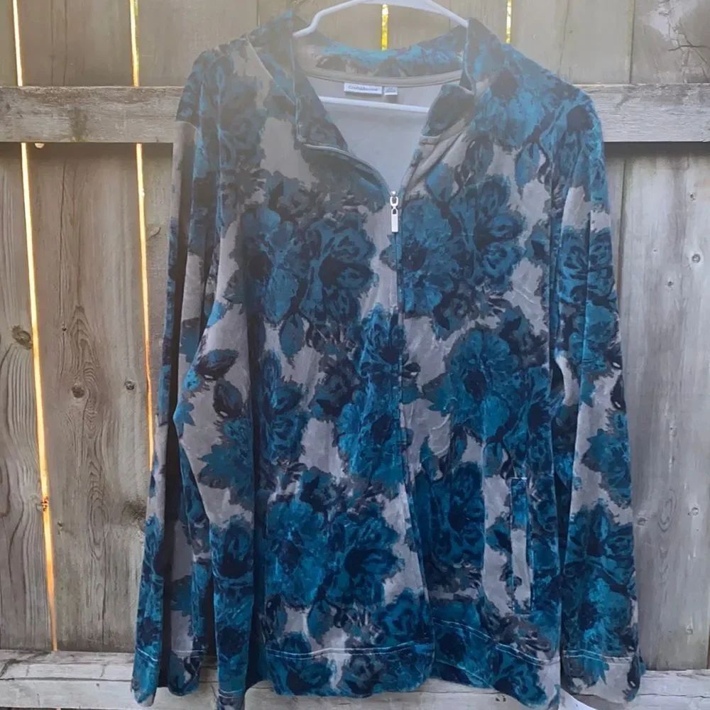 Croft & Barrow Floral Velour Zip up top sz. 3X NWT
